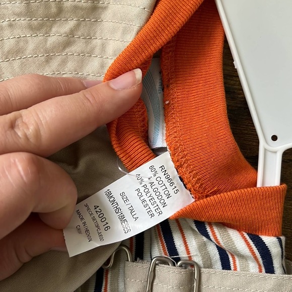 A Little Angel Khaki Overalls With Bucket Hat & Stripes Undershirt - Picture 12 of 13